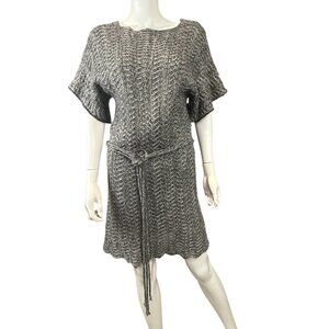 Umgee Womens Medium Chevron Knit Silver Belted Short Sleeve Dress